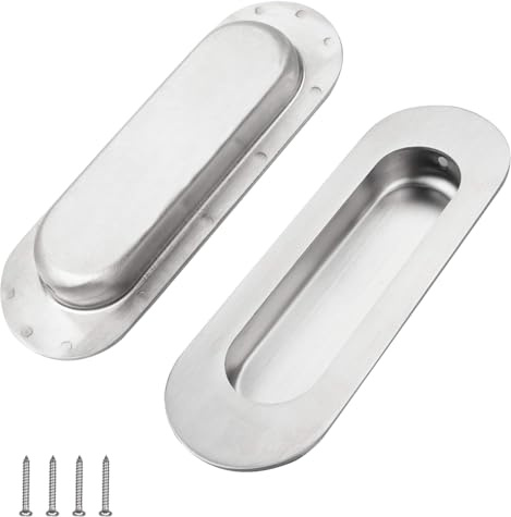 InYoHui Oval Stainless Steel Flush Sliding Door Pulls | 2-Pack with Hidden Screws, Recessed Rectangle Handle, For Drawers, Wardrobes, Cabinets