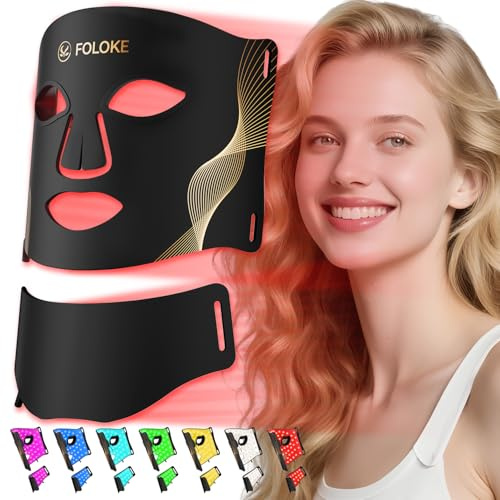 FOLOKE LED Light Therapy Mask Skin Care ， LEDs face mask & neck mask Red - Wavelength for Home Use, – Advanced Skincare Made Easy（Black）