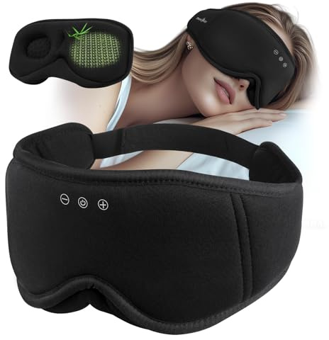 MUSICOZY Bluetooth Schlafmaske mit Kopfhörer | 3D Schlafmaske aus Bambus Baumwolle | Schlafkopfhörer Bluetooth 5.4 für Reisen, Meditation & Tiefschlaf