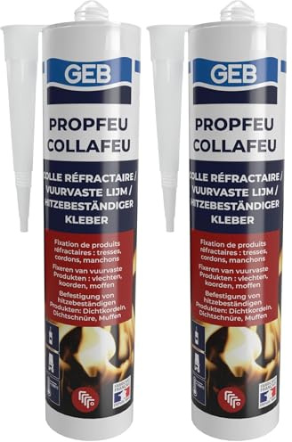 GEB Colle réfractaire COLLAFEU 310 ml spécial collage et assemblage de pièces réfractaires et fibres isolantes sur insert, poêles, cheminées fours et chaudières - résistante jusqu’à 1100°C (Lot de 2)