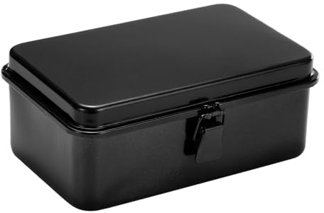 sourcing map Portable Steel Tool Box, 7.5 x 4.7 x 2.4 Trunk Tool Storage Box Metal Organizer Mountain Toolbox for Garage Warehouse Workshop Household, Black