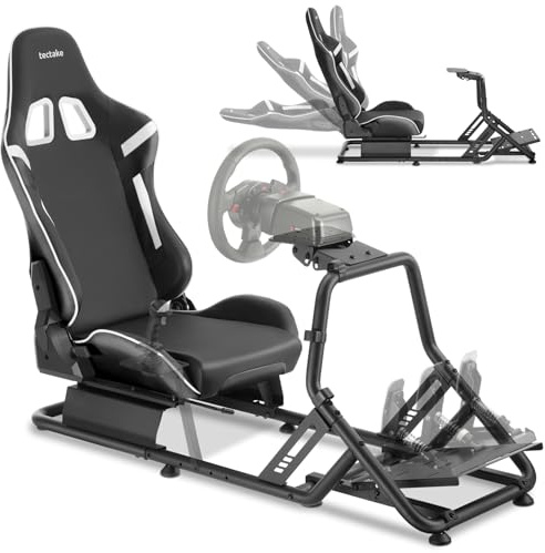 tectake® Fauteuil Gaming Simulateur de Conduite, 57x144x108,5 cm, Chaise Gaming baquet GT, Nombreux Réglages, Support Volant et Pédalier, Cockpit Simracing pour Volant Logitech, Thrustmaster, Fanatec