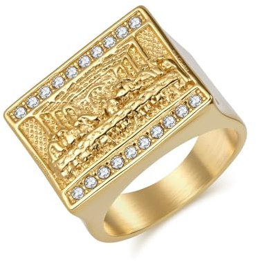 TIEHOKTW Herren Ringe Silber/Gold Edelstahl, Eheringe 17MM Siegelring mit Gravur Hochzeitsringe Zirkonia für Männer Größe 54-67