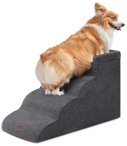 EHEYCIGA Escalier Chien 4 Marches 44.7cm H, Rampe Chien pour Canapé Lit | Mousse Haute Densité, Surface Antidérapante, Housse Amovible et Lavable, Pour Petits Chiens et Chats, Gris