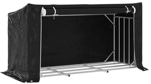 Vedhylla med regnskydd, galvaniserat stål, 200,5 x 80,5 x 110,5 cm, stor kapacitet, väderbeständig, för vedförvaring i trädgården, terrassen, utomhus och inomhus