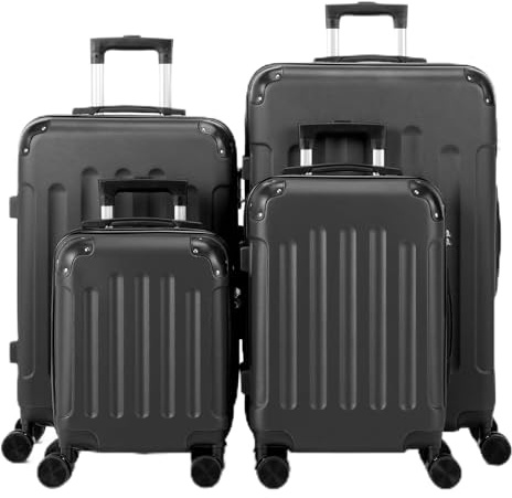 LEADZM Kofferset 4 teilig Hartschale mit verstärkten Ecken (Schwarz) | Reisekoffer mit Rollen Groß, Handgepäck, Hartschalenkoffer Groß, Koffer & Trolleys aus ABS