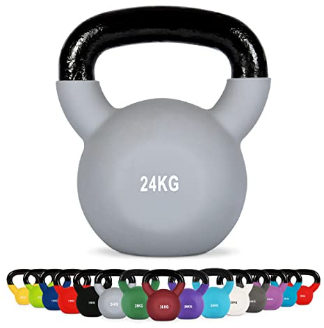 MSPORTS Kettlebell professionell neopren 2 – 30 kg inklusive plansch med kettlebell-övningar 24 kg – grå
