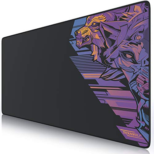 TITANWOLF - XXL Mauspad Gaming Titanwolf 900 x 400mm, XXL Mousepad groß mit Motiv, Tischunterlage Large Size, verbessert Präzision und Geschwindigkeit, auch für Roccat Razer Logitech Maus und Tastatur