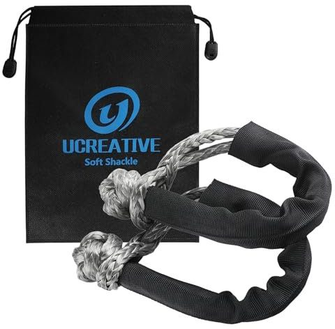 Ucreative Grillete sintético Suave de 1/2 Pulgada x 22 Pulgadas (Resistencia máxima a la Rotura de 55 Libras) con Mangas adicionales, Paquete de 2 (Gris)