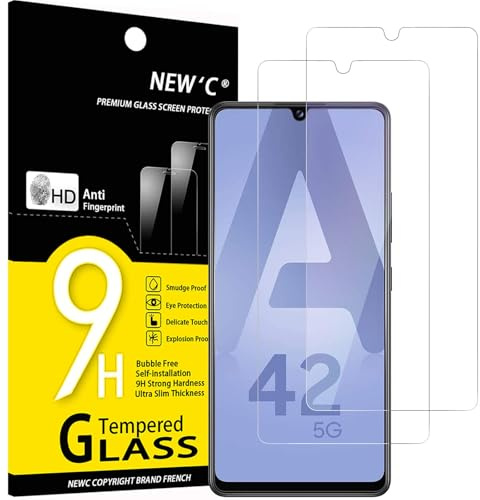 NEW'C Lot de 2, Verre Trempé pour Samsung Galaxy A42 5G, Galaxy M12, Film en Protection écran efficace contre les Rayures - sans Bulles - Ultra Résistant (0,33mm HD Ultra Transparent) Dureté 9H Glass