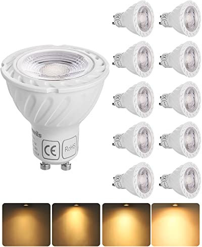DEWENWILS GU10 LED Warmweiss Dimmbar 5w 2700K, LED gu10 Leuchtmittel 350LM 38° Abstrahlwinkel, Energiesparend, Ersatz 50W Halogen Lampen, 230V für Spots Einbaustrahler, Wandleuchte, 10er