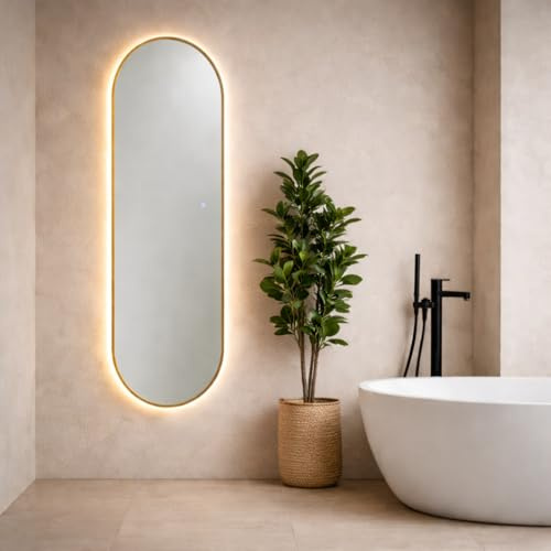 Kiamami Valentina - Specchiera da parete verticale 160x60 con led e cornice ottone