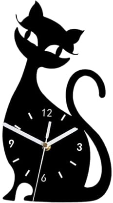 Colcolo Katzen-Wanduhr, Kinderzimmer, Schlafzimmer, dekorative, lustige, geräuschlose Hängeuhr, leises Uhrwerk, für Wohnzimmer, Schwarz