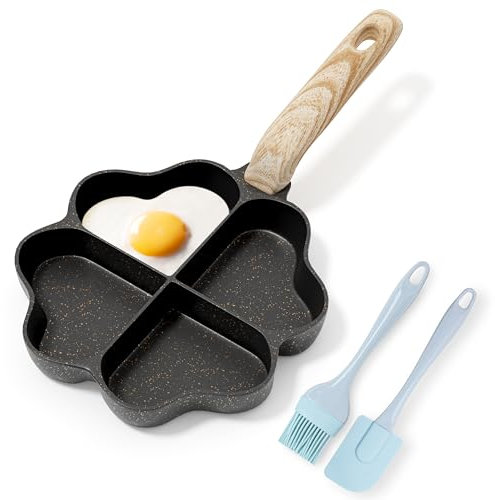 RIOVARM Antiadhésif Poêles à omelette Induction Poêle à frire 4 trous En forme de cœur Poêle à oeufs Granit Petites casseroles Créative Mignon Saine Crêpe Poêle pour le petit déjeuner sans PFOA