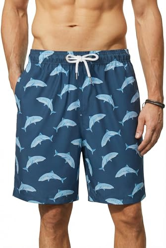 Enlision Herrbadshorts sommar strand badbyxor män snabbtorkande avslappnade semester boardshorts hawaiianskt tropiskt tryck korta byxor med nätfoder för surfing pooler strand vattensporter S-3XL