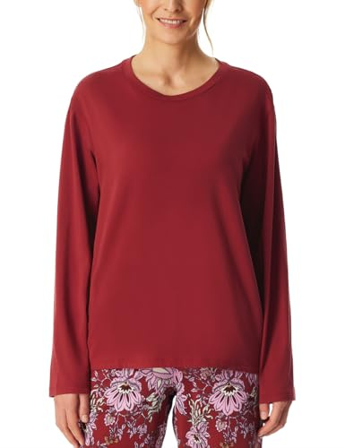 Schiesser Damsovskjorta, långärmad bomullsblandning + relax pyjamasöverdel, Mörkröd_182103, 40