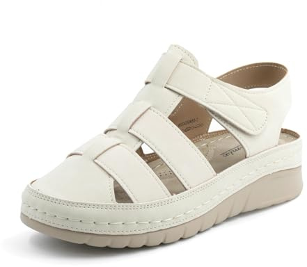 JOMIX Sandali Donna Estivi Comodi con Punta Chiusa e Strappo Scarpe Ortopediche Zeppa Bassa da Anziane Ciabatte Plantare Comfort da Passeggiate Camminata WOX250653 Beige 38
