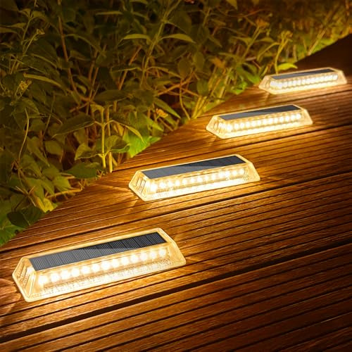 Lacasa Lampes Solaires Extérieures au Sol Lot de 4, Lumière Solaire LED Blanc Chaud Étanche IP68, Éclairage Jardin pour Chemins, Escaliers, Terrasse, Allée, Piscine