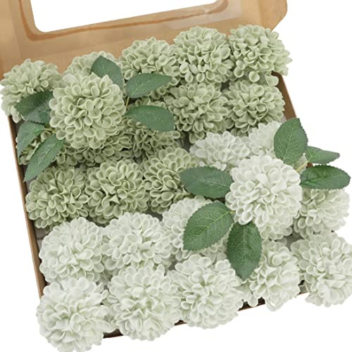 Artificial Dahlia Flowers 25pcs Real Looking Sage Green Artificial Rose with Stems for DIY Wedding Bouquets Centerpieces Arrangements Bridal Shower Party Home Decorations