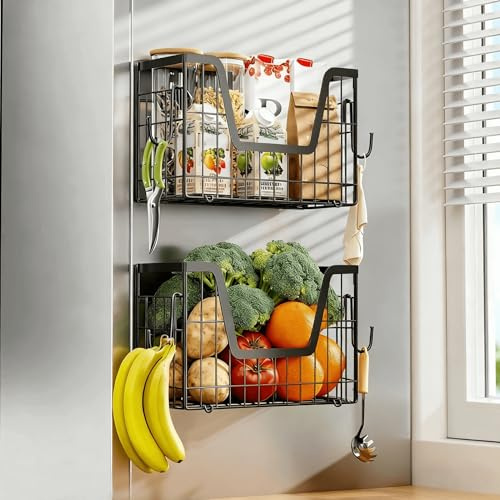 Paquete de 2 estantes magnéticos para nevera, estantes magnéticos para el lado del refrigerador, organizador magnético para almacenar frutas y verduras en la cocina y suministros de lavado en la