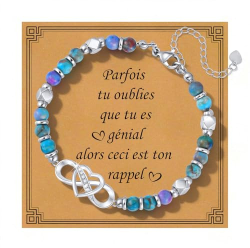 Gamtic Bracelet Femme Coeur Infini Noeud - Bracelets Pierres Naturelles Perles Chaine Argent Réglable Bijoux Tendance Bracelet d'Amitié Porte Bonheur Cadeau Femme Anniversaire Saint Mamie Maman Amie