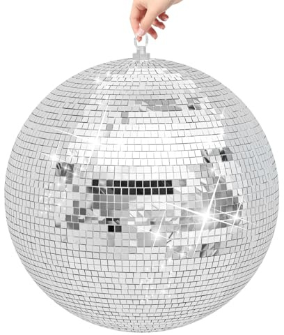 Large Silver Mirror Disco Ball, 12/16/20 Inches Hanging Design - Wedding Party Club DJ Stage Event Decoration (Silver, 20 Inches)