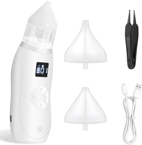 Aspiratore Nasale neonato, Aspiratore nasale Elettrico con 3 livelli di aspirazione, 2 bocchette | luci e musica, Aspiratore Nasale Neonato Ricaricabile, design a Bassa rumorosità