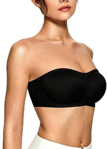 Innfttwo Strapless Bras for Women Jelly Push Up Bandeau Bra Wireless Non Slip Seamless Padded Tube Bra, Soft Supportive Lift & Comfort Fit with Adjustable Straps for Dresses & Everyday Wear
