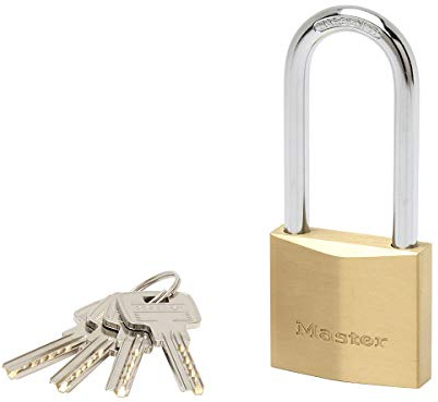 Master Lock 2950EURDLJ Candado de llave con Cuerpo de Latón Macizo Muy Grueso con arco Largo, Dorado, 11.5 x 5 x 1.7 cm