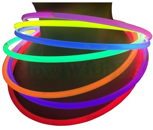 Glow With Us Glow Sticks Bulk Wholesale Necklaces, 100 22 Glow Necklaces, Glow 8-12 Hr, Connector Pre-attached (handy), Bright Colors, Glow-in-the-dark Party Supplies.