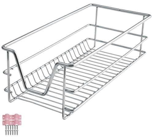 tectake® Teleskopschublade, ausziehbare Schublade, Teleskopregal nachrüsten, Schublade Unterschrank Küche, Regal Küche, Schubladen Organizer Büro, Badezimmerunterschrank, bis 25 kg- passend für 30cm