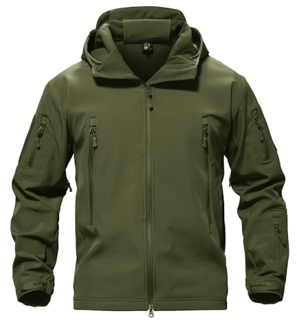TACVASEN Men Winter Windproof Snow Rain Softshell Parka Jacket Tactical Hoodie Fleece Hunting Pockets Ski Coats Hunting Army Green S