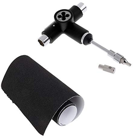 Tubayia Schraubenschlüssel + Sandpaper Reparatur Werkzeug für Skateboard, Longboard, Pennyboard, Mini Cruiser