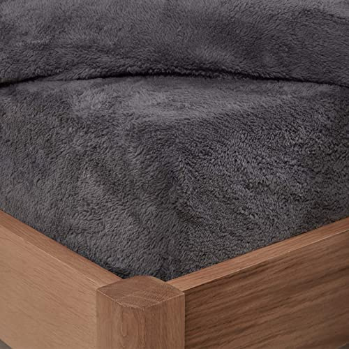 Brentfords Teddy Fleece Fitted Sheet, Gifts for Women Men Super Soft Warm King Size Fitted Sheets Thermal Luxury Winter Bed Sheets Fluffy Teddy Bear Bedding Easy to Use Fit, Charcoal Grey