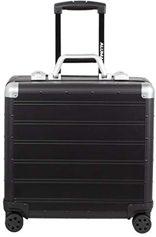 ALUMAXX 45173 Businesstrolley Gemini, Trolleykoffer Aluminium, Reisekoffer, Reisestrolley mit Overnight Fach, Trolley mit 4 Leichtlaufdoppelrollen 360°, Schwarz, 42,5 x 40 x 21 cm