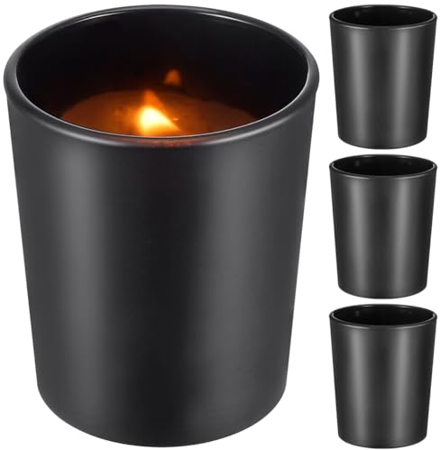 HEALLILY Teelichthalter aus mattem Glas, schwarz, Kerzenhalter, minimalistisch, für Zuhause, Party, Café, 4 Stück