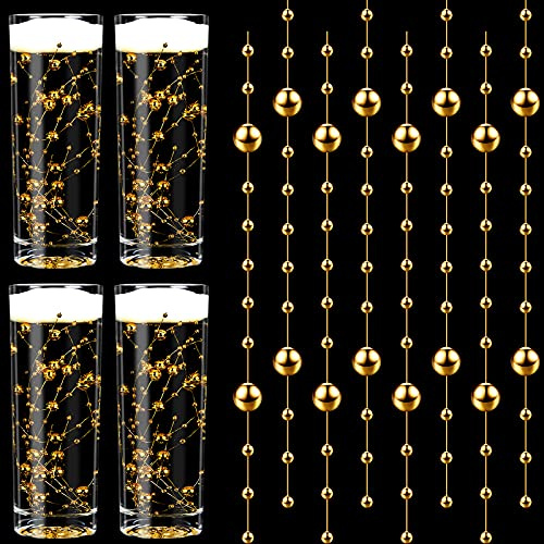Geosar 48 Cuerdas de Perlas Artificiales para Velas flotantes, Rellenos de jarrones sintéticos, guirnaldas de Cuentas Decorativas para Bodas, centros de Mesa, decoración de Fiestas (Dorado)