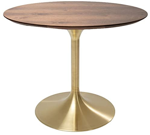 Kare Design Tisch Invitation Walnuss, Gold/Braun, 90cm Durchmesser, Runder Esstisch für bis zu 6 Personen, Esszimmertisch, Besprechungstisch, Holz, Edelstahl