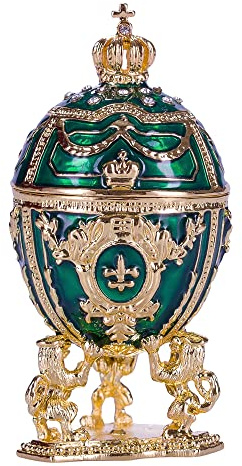 danila-souvenirs Glamorous Style Easter Egg Trinket Jewel Box with Lions and Imperial Crown 7,5 cm green