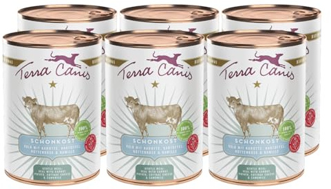 Terra Canis Kalb, Magen-Darm-Schonkost Nassfutter für Hunde, 6x400g | 100% Lebensmittelqualität aller Rohstoffe, leicht verdaulich, ideal bei akuten Magen-Darm-Problemen, getreidefrei