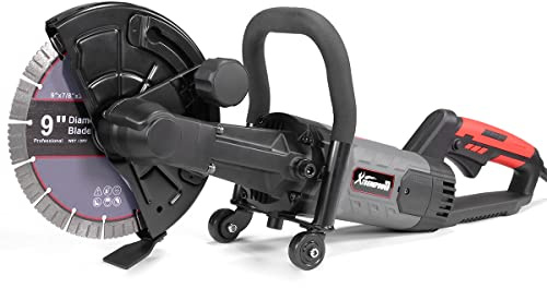 XtrempowerUS 9 Concrete Saw Circular Saw 1800W Electric Cut Off Saw Disc Cutter, Power Cutter Guide Roller (Include 9 Blade), Red/Black