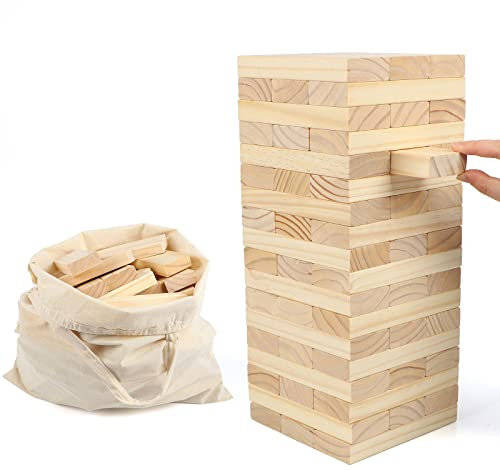 KABENFIS 54 PCS 36cm Large Wooden Stacking Toys Building Blocks Tower Game with Storage Bag