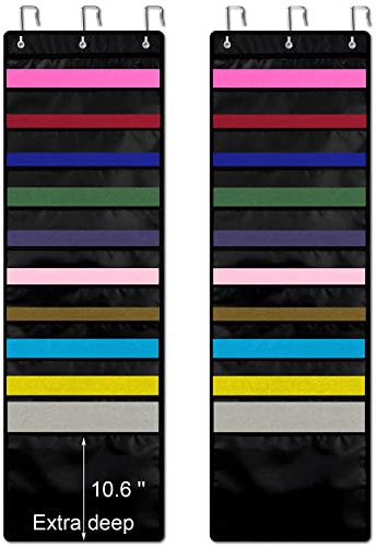 Henoyso 2 Pcs 10 Pockets Paper Storage Organizer 12 x 12 Inch Vinyl Roll Holder Scrapbook Hanging Wall File Organizer with Door Hangers for Office Cardstock Craft (Black)