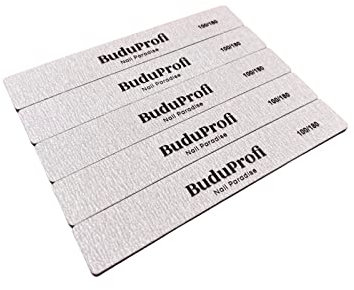 BuduProfi, Confezione da 5 lime per unghie, manicure pedicure, unghie naturali, smalti semi-permanenti, acrilico (Grit 100/180, Dritto XXL)