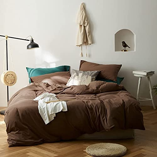 CoutureBridal Brown Coffee Duvet Cover California King Size Solid Mocha Coffee Color Bedding Set 3 Pieces Minimalist Soft Microfiber Comforter Cover with Zipper Ties Gift for Men Women