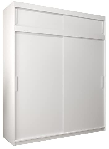 MEBLE KRYSPOL Tokyo 200 Kleiderschrank mit Zwei Schiebetüren für Schlafzimmer – moderner Aufbewahrungsschrank mit Kleiderstange und Regalen – 200x240x62cm - Mattweiß mit Verlängerung