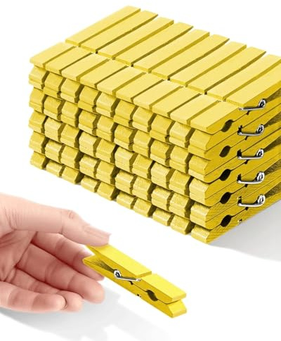 Colored Clothespins, Colorful Clothes Pins Wooden Clips Rainbow Colors 50 Pack Decorative Crafts Pegs Photos Pictures Decoration Clip Clothing Hanging Closepins, 2.83 Inch (Yellow)