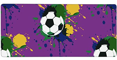 Buntes Fußball-bedrucktes großes Gaming-Mauspad mit genähten Kanten, Mauspad, rutschfeste Unterseite, Schreibtischunterlage, Tastatur-Pad für Gamer, Büro, Zuhause, 90 x 40,6 cm