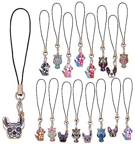 BEEFLYING 16 piezas abalorios de animales para teléfono móvil, abalorios Kawaii para teléfono móvil, bonitos colgantes colgantes, decoración para mochila, cartera, llavero, accesorios