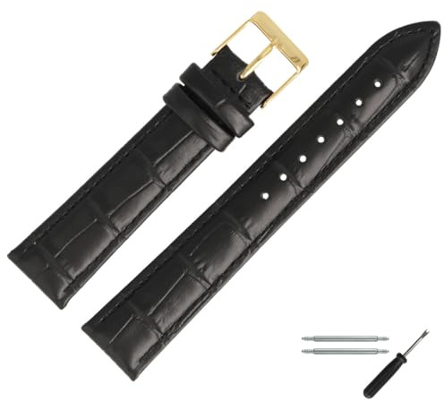 MARBURGER Uhrenarmband 22mm Leder Alligator Prägung Mit Naht - Werkzeug Montage Set 27722
